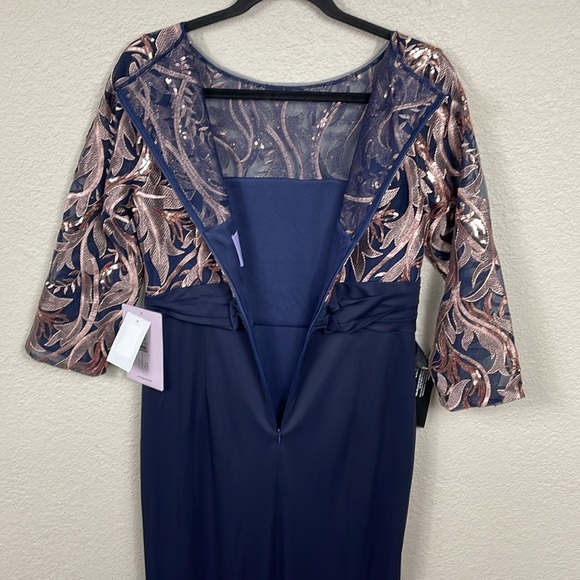 NWT JS Collections Carrie Bateau Gown Navy Blue Embroidered Sequin Sz 10 - Picture 7 of 12